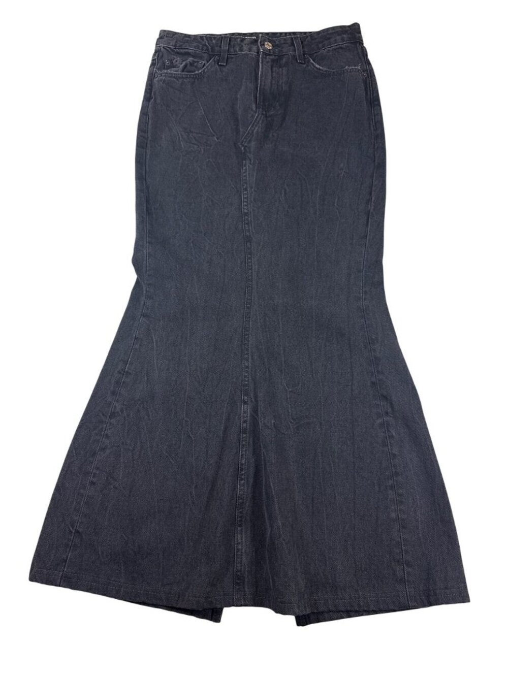 GRLFRND Womens 26 Stella Black Denim Mermaid low rise ultra Flair Skirt (NN662)